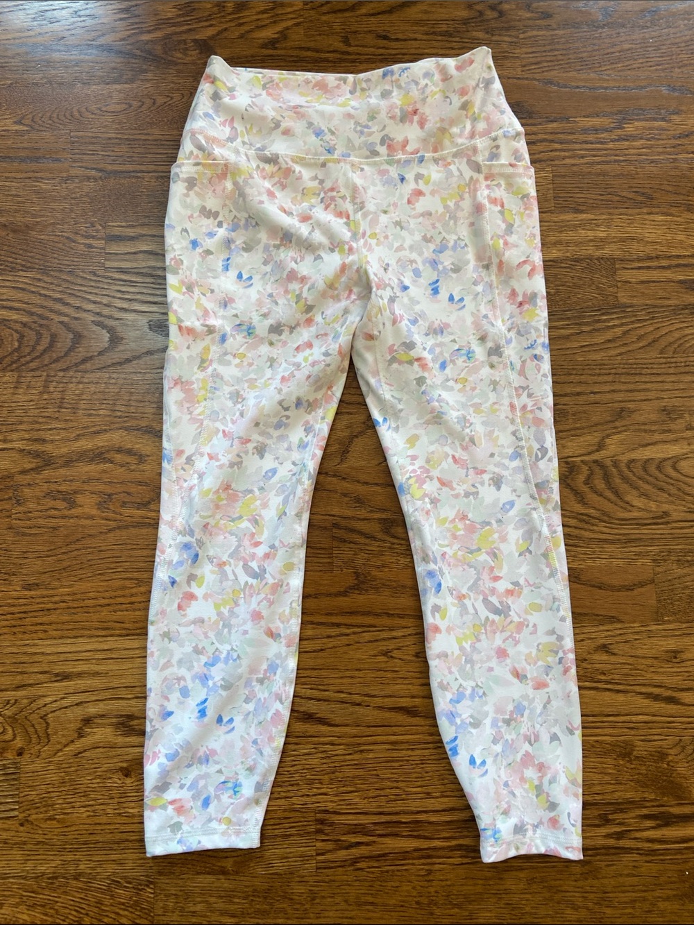 RBX White Pastel Watercolor‎  Print Leggings, Large, Athleisure Gym Workout